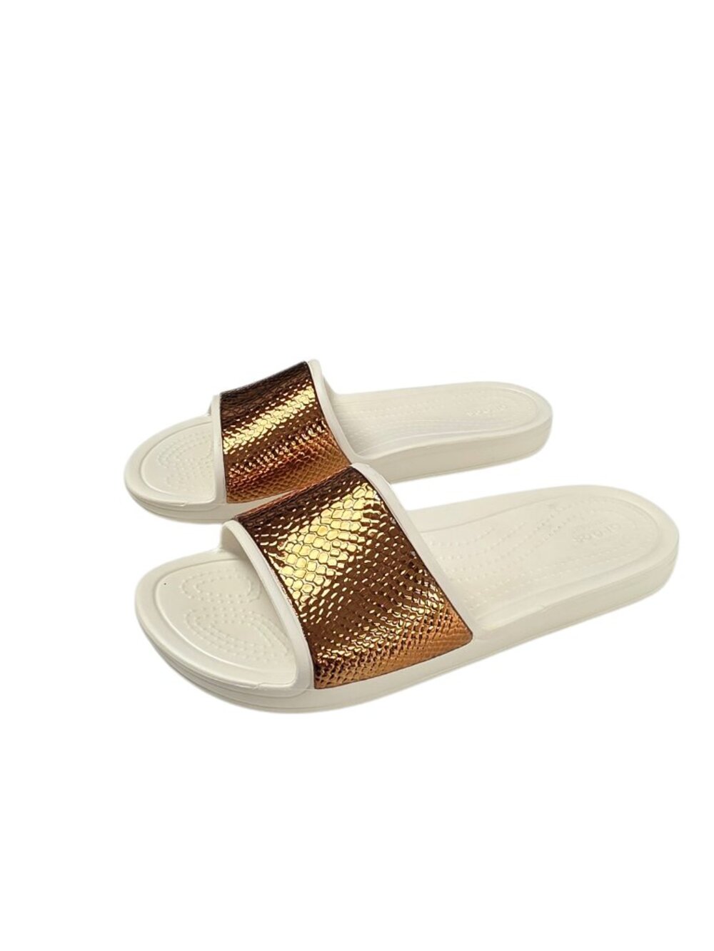CROCS Sloan Metaltext Slide Sandals, Slip On, Comfort, Size 8